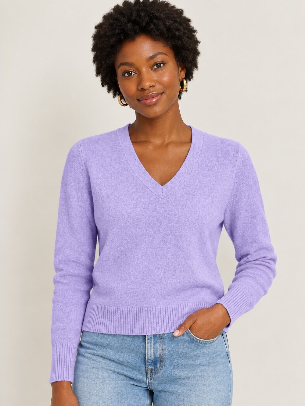 C by Bloomingdale’s 100% 2-Ply Cashmere V-Neck Sweater Purple M